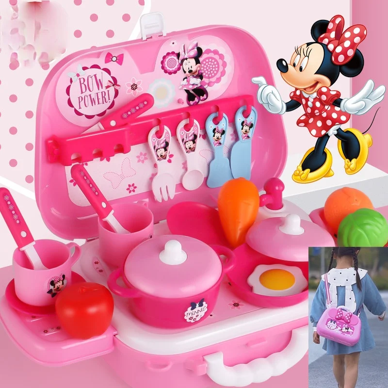 Disney Minnie Mickey Frozen Anna Elsa Sofia Backpack Pretend Play Kitchenware Tools Medical Tools Makeup Toys Children's Toys