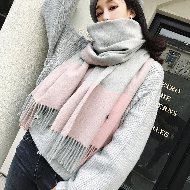 Apparel Accessories, Scarves and Wraps, Autumn and winter British plaid fringed wool scarf, warm shawl neck