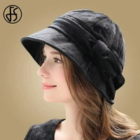 fs lady winter hats for women velet wide brim fedora hat black bowler bucket caps female fashion warm cloche femme hiver 2020