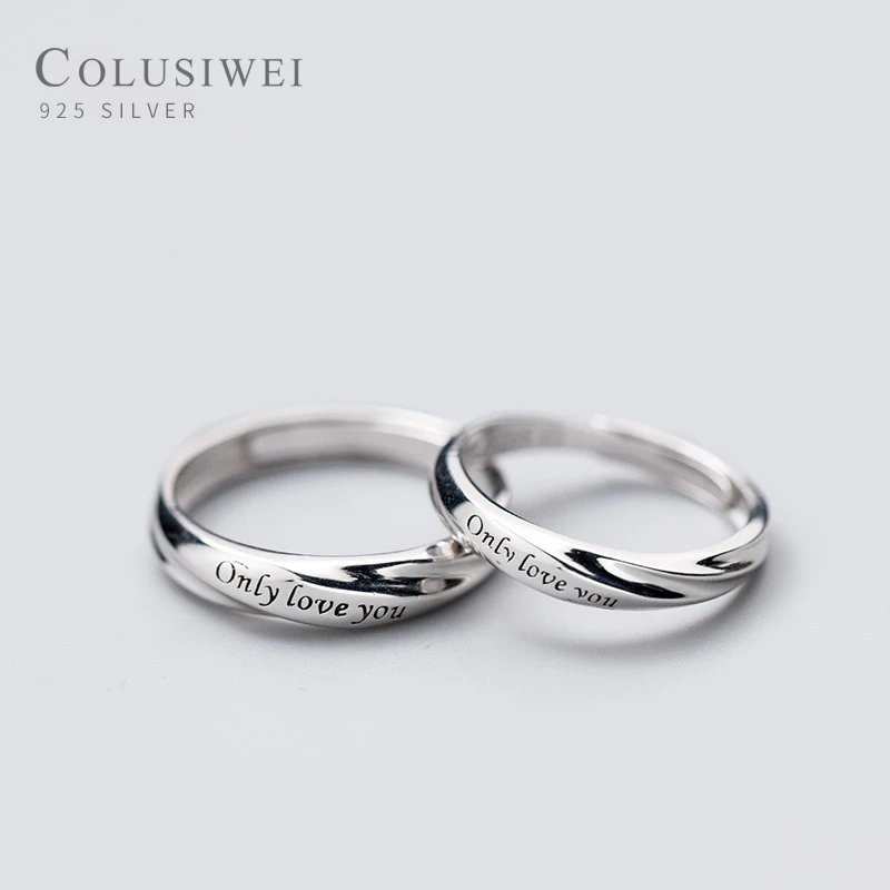 

Colusiwei 925 Sterling Silver Romantic Open Adjustable Finger Rings for Couple Lover Engraved Only Love You Engagement Jewelry