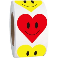 2 inch yellow heart smiley face red heart shaped happy face stickers roll round circle teacher labels reward stickers 500 pcs