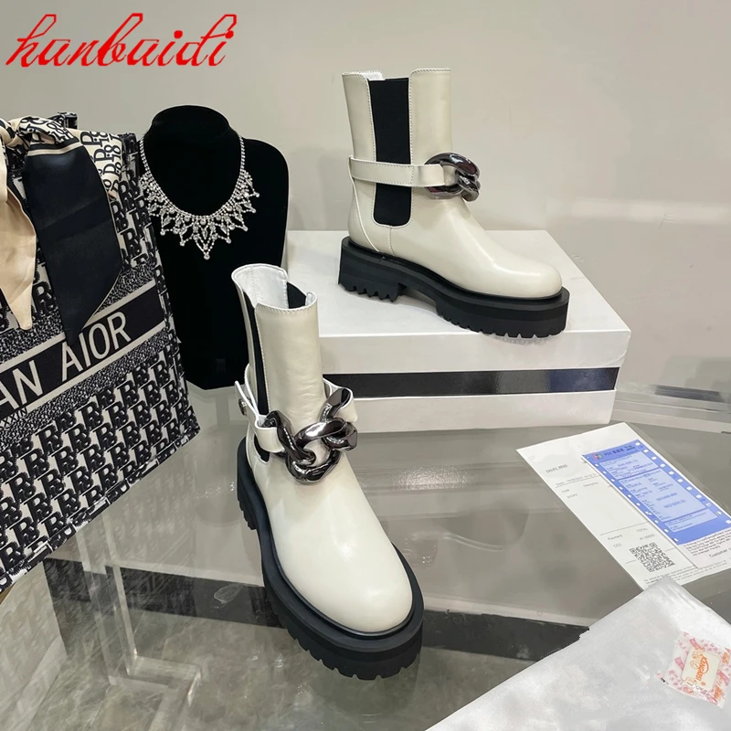 

Women Autumn Short Boots Height Increasing Casual Shoes Fashion Metal Bordered Chelsea Boots Slip On Platform Leather Boots