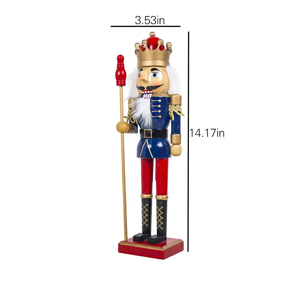

1Pcs 36cm Christmas Decoration Wood Made Nutcracker Puppet Nutcracker Wearing Red Golden Black Uniform Desktop Ornaments