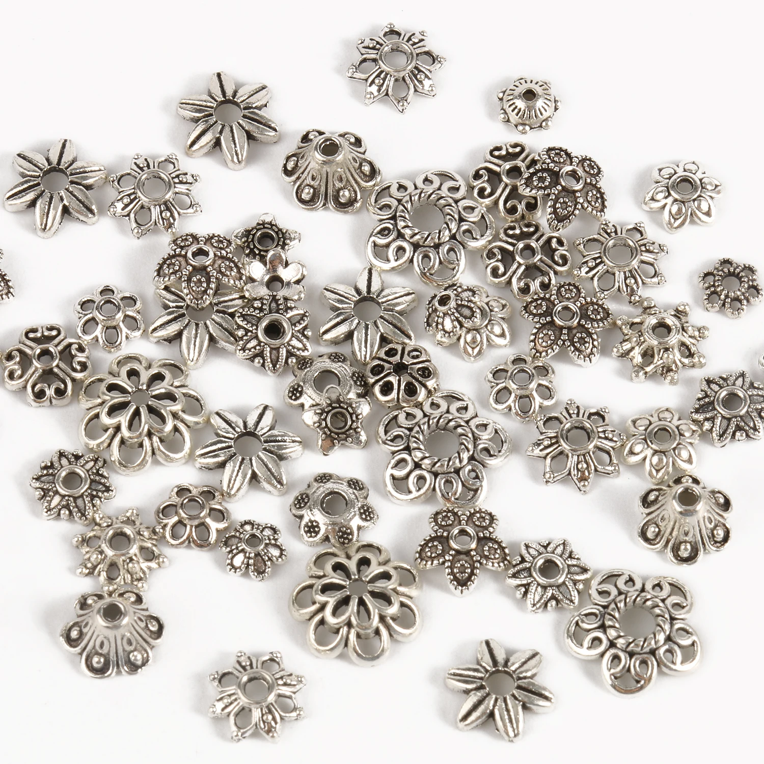 

50-100pcs Tibetan Antique Silver Color Flower Bead End Caps For Jewelry Making Findings Needlework DIY Accessories Wholesale