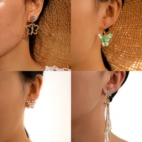 docona butterfly drop earrings for women elegant crystal tassel pearl korean earrings fashion party charm jewelry gift kolczyki