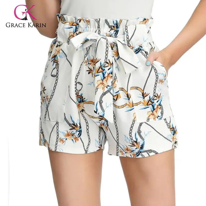 Grace Karin женские летние шорты с цветочным принтом эластичные высокой талией и