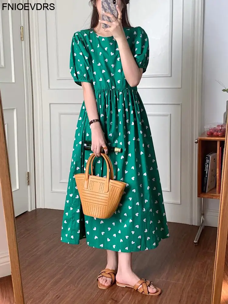 

Loose Lazy Long Maxi Dress Fashion Women O Neck Love Printing Feminine Vestidos