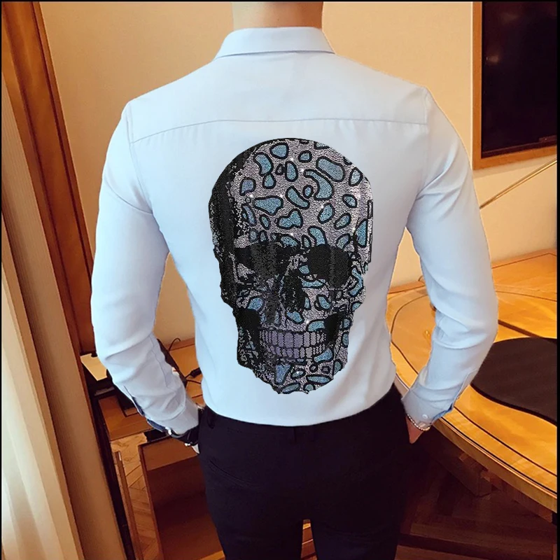 Men Shirt Spring Casual Long Sleeve Chemise Business Button Formal Suit Suitable for Party Hot Diamond Blouse Stand Collar Male