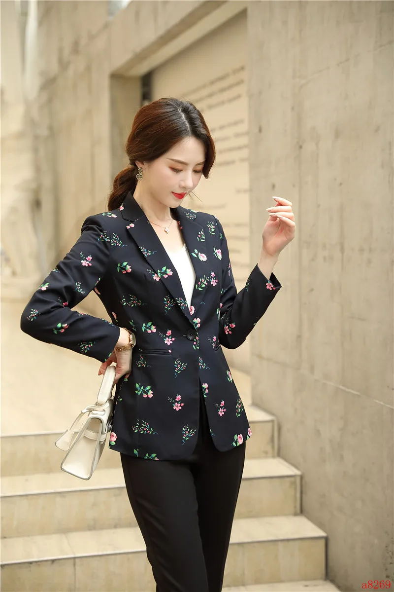 Повседневный блейзер с принтом для женщин деловые костюмы брюками и курткой