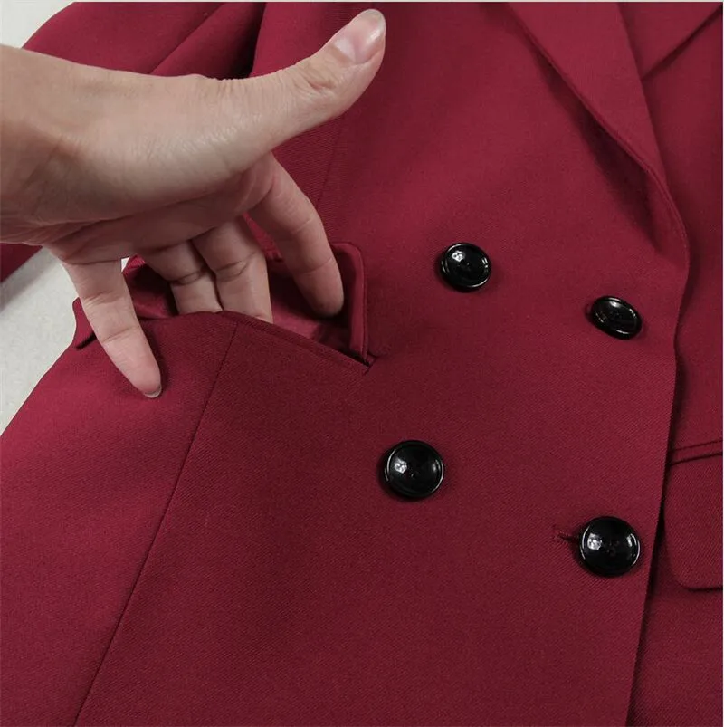 Женский костюм набор 2019 весна и осень бордовый с отворотом тонкий