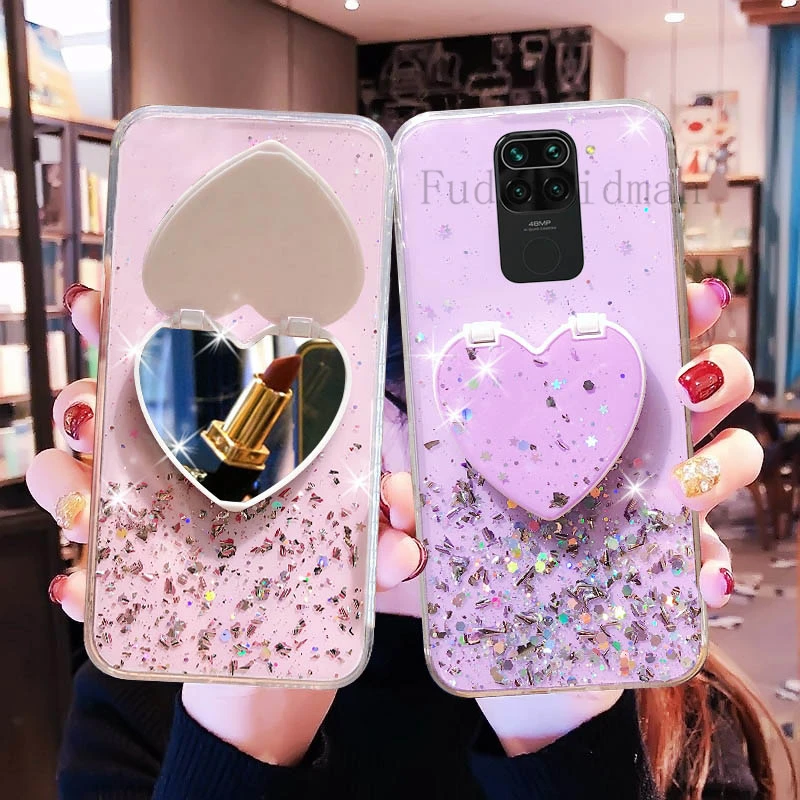 RedMi 8 7A 7 8A 9A 9C 9AT 9T 6A класса люкс любящее сердце с зеркалом для макияжа мерцающие