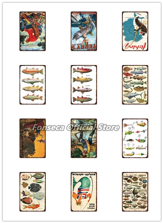 Vintage Fishing Metal Poster Tin Sign Plaque Home Man Cave Decor Decorative Iron Plate Wall | Дом и сад