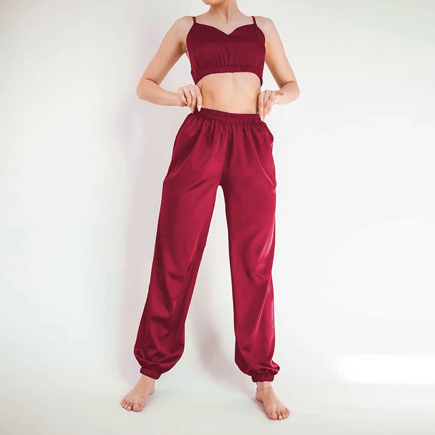 Женский пижамный комплект HiLoc однотонная атласная пижама с v образным вырезом и