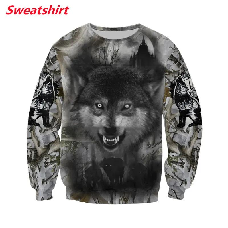 Толстовка мужская с длинным рукавом Модный свитшот 3d принтом волка пуловер на