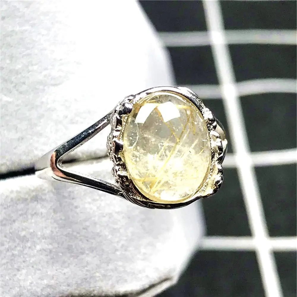 12 мм топ натуральное золото рутиловое кольцо для женщин и мужчин серебро