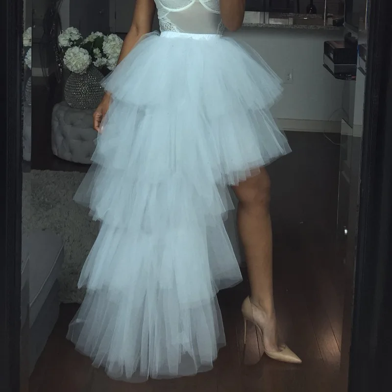 

2020 Women Tulle Skirt Irregular High Elastic Waist Sexy Dinner Party Saias Maxi Skirt Femme Floor-Length Mesh Tutu White Skirt