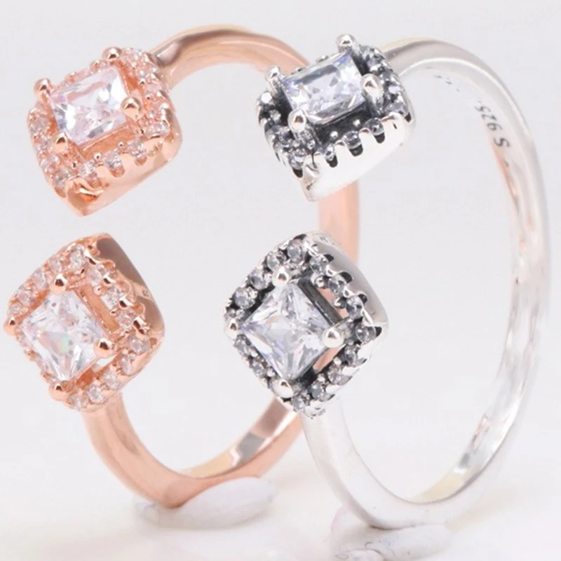

Original 925 Sterling Silver Pan Ring Rose Gold Sparkle Opening With Crystal Cz Ring For Women Wedding Party Fashion Jewelry