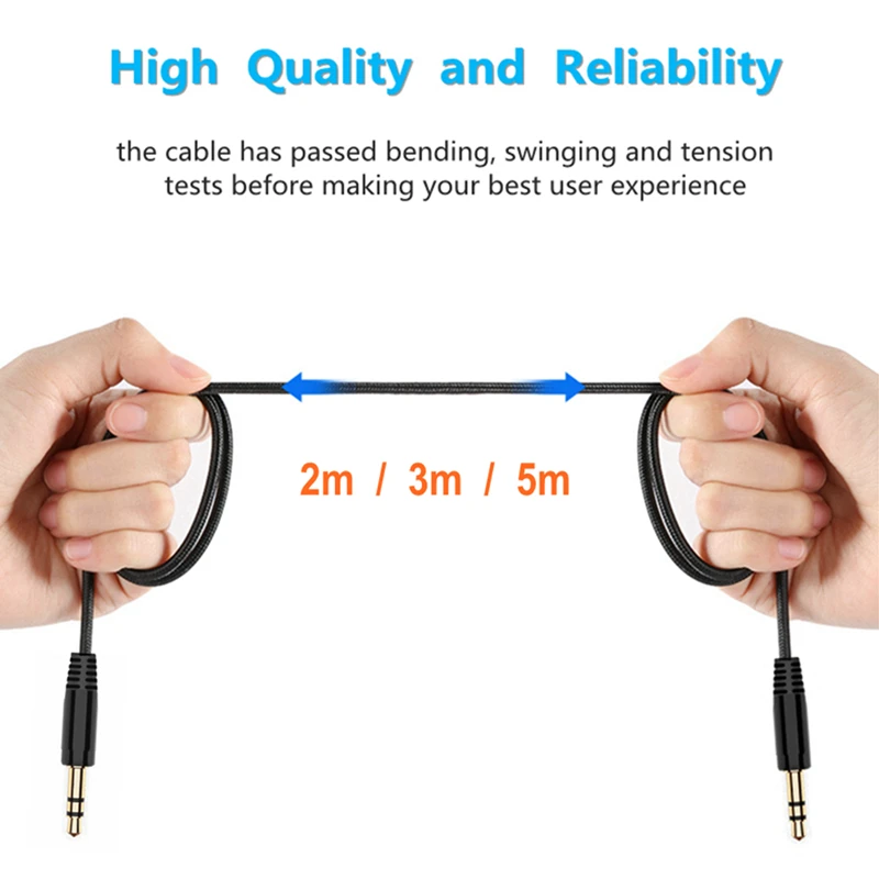 

2/3/5m AUX Nylon Braid Headphone Extension Cable 3.5mm Male to Male AUX Cable M/M Audio Stereo Extender Cord Earphone