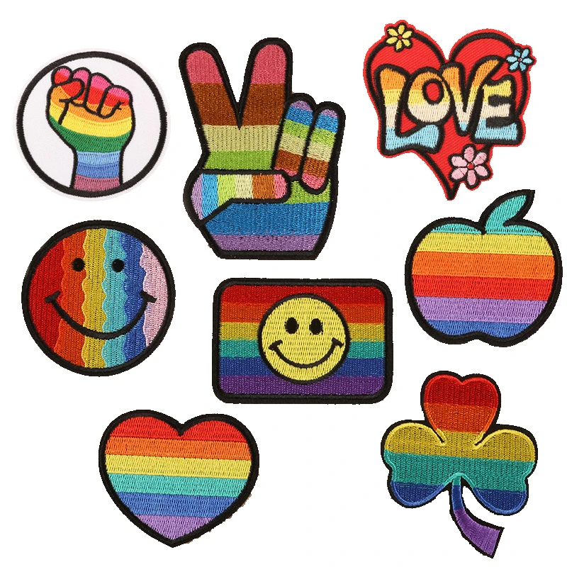 Железные нашивки с надписями для одежды в полоску любовь радуга смайлики значки