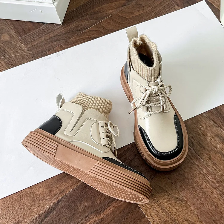 

Женские ботильоны на плоской подошве, повседневные ботинки из искусственной кожи, на толстой подошве, для зимы, 2021