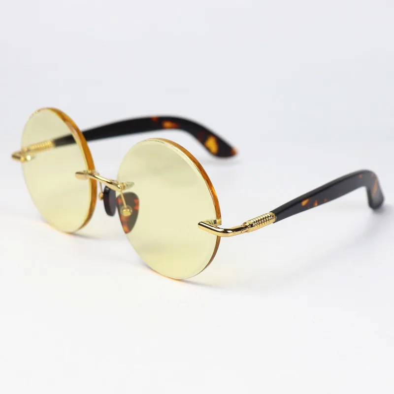 Мужские солнцезащитные очки без оправы винтажные круглые с натуральным