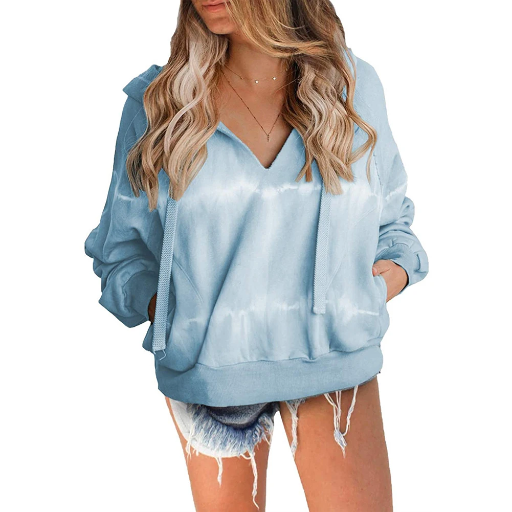 

Nice Pop Women's Leisure Long Sleeve Tie Dye V-neck Pull Rope Hoodie Loose Hoodie Women's Casual Coat Street Style