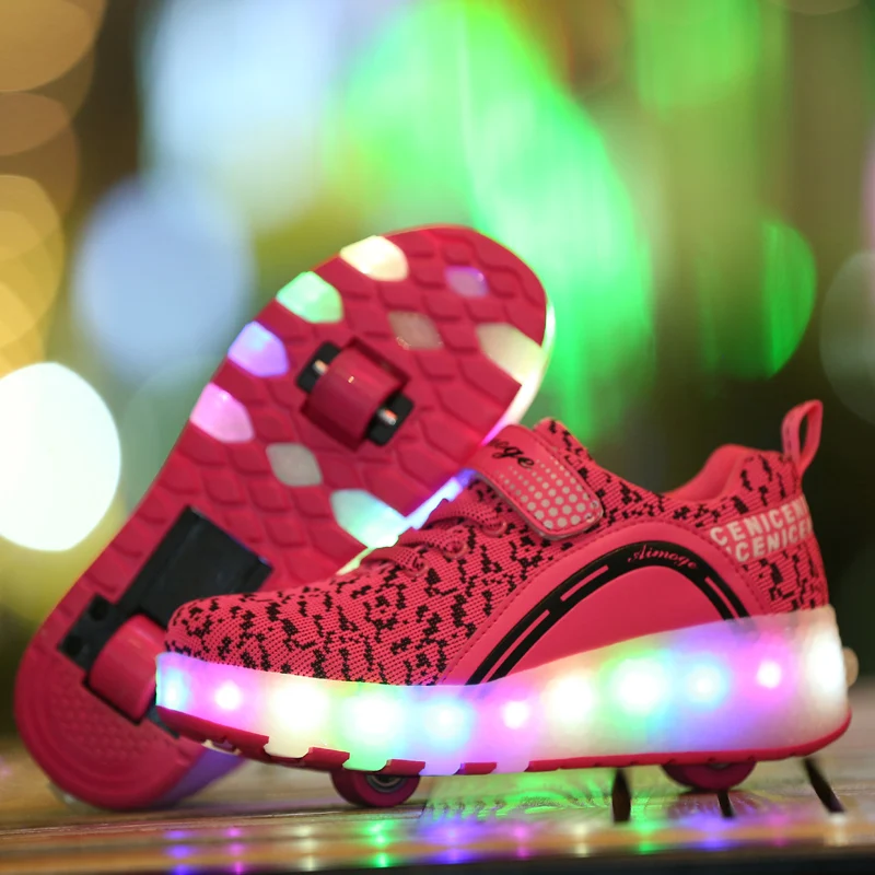 Светящиеся кроссовки с двумя колесами; Heelies; Светодиодный светильник; обувь для катания на роликах для детей; детская обувь с подсветкой; обувь для мальчиков и девочек; светильник унисекс