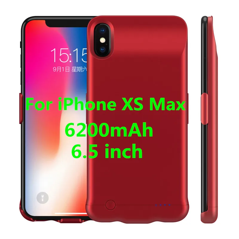 Red for Xs Max 6.5 6200 мАч чехол для зарядного устройства для iPhone XS Max power чехол 5200 мАч портативный резервный внешний аккумулятор чехол для iPhone XR чехол для зарядки - Цвет: Red for Xs Max 6.5