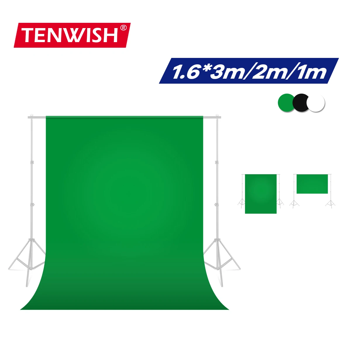 TENWISH 1.6x1m/2m/3m Chroma Key Backdrop Green Screen for Photo Studio Background Non Woven Fabrics