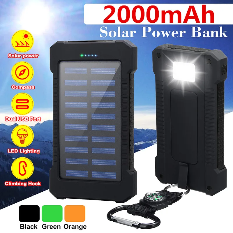 20000mah Солнечное Мощность банк Водонепроницаемый двойной usb-порт для зарядки с