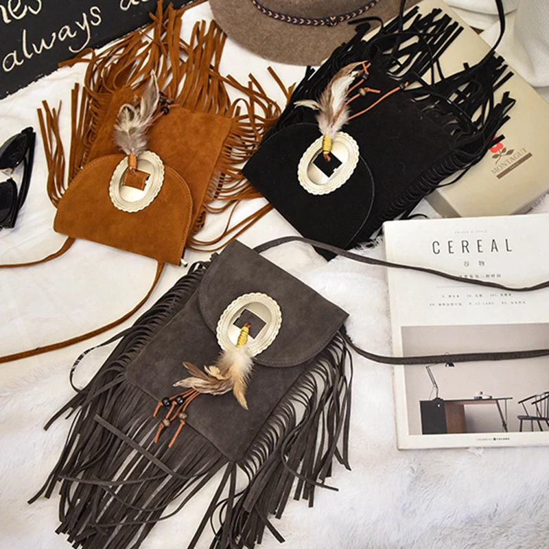 Женские винтажные сумки на плечо с кисточками и конвертом женские одноцветные