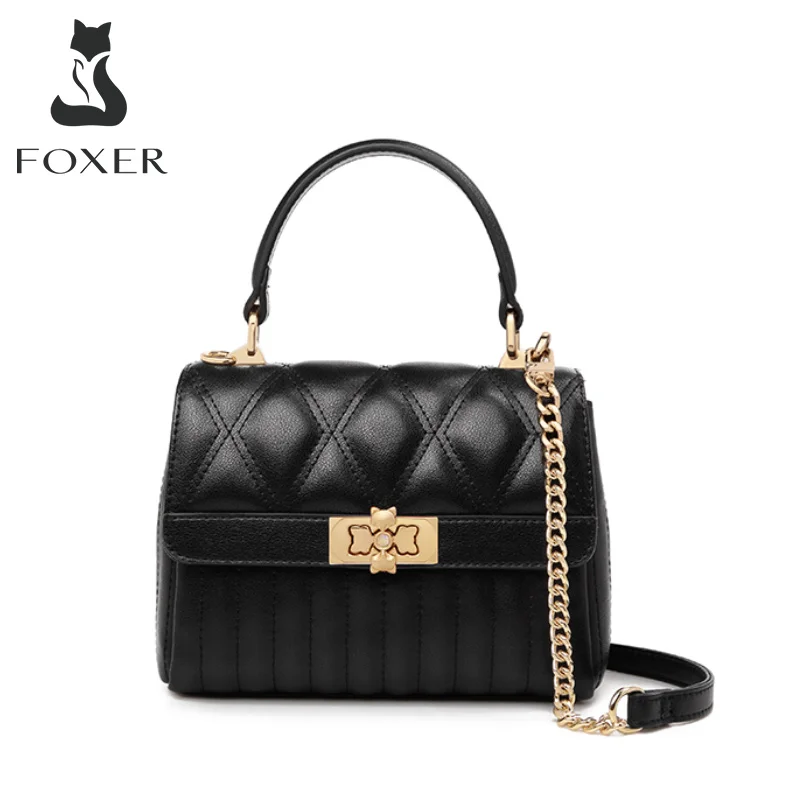 Женская сумка мессенджер FOXER черная слинг из воловьей кожи Минималистичная