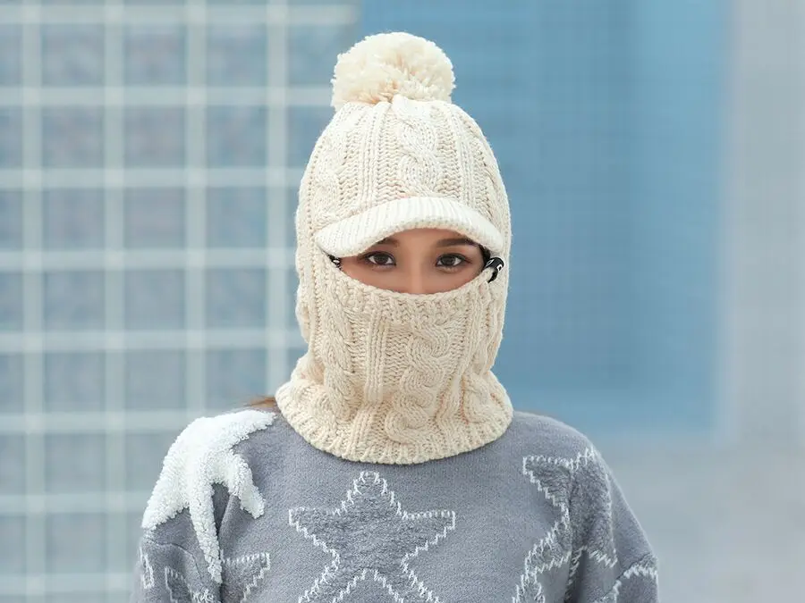 Winter Hat Women girl Warm Skullies Beanies Hat Face Neck Protection Balaclava Mask Gorras Bonnet Knitted Hat Ski Cap
