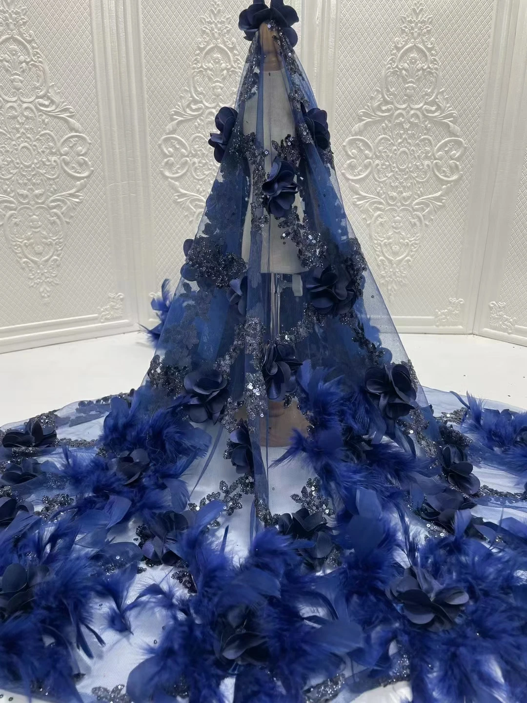 Роскошные Лидер продаж в африканском стиле Блестящие Блестки Перо ткань