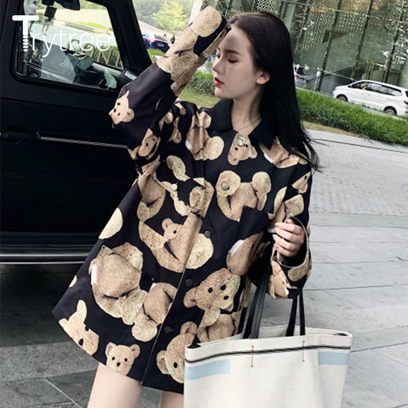 Trytree Женская Повседневная Блузка с отложным воротником однобортная Свободная