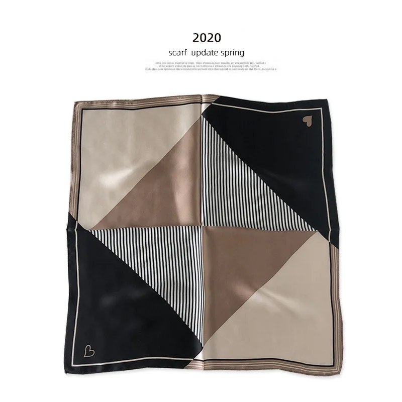 

2020 Direct Selling Stripe Winter Scarf Hijab 100% Mulberry Silk Small Square Scarves Fashionable Female Bandana Foulard