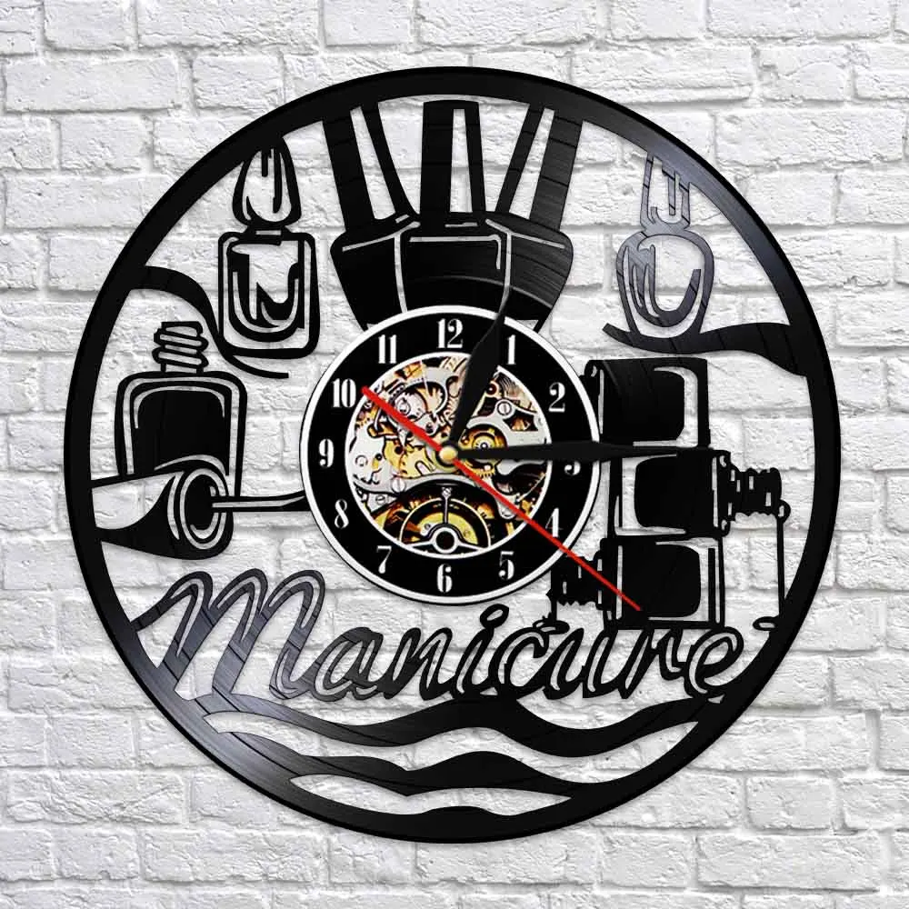 Настенные часы с виниловой записью модный дизайн для маникюрного салона