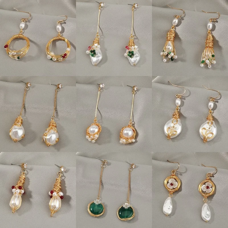 

2021 Classic Imitation Pearl Earrings Hand-wound Fashion Popular Long Tassel Butterfly Flower Drop Earrings for Women Brincos