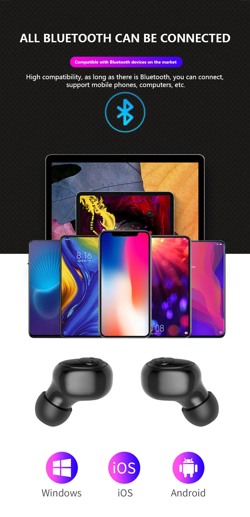 TWS Bluetooth 5,0, наушники со светодиодным дисплеем, шумоподавление CVC, 3500 мА/ч, чехол для зарядки, поддержка беспроводной зарядки, спортивные гарнитуры