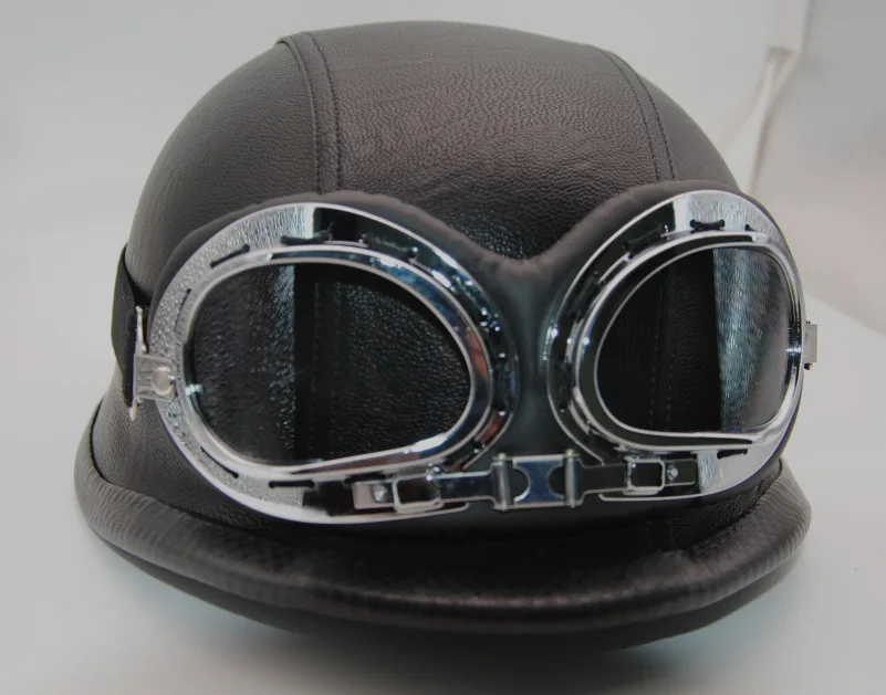 

Motorcycle Helmet Leather Style Vintage Motorcycle Open Face Retro Half Helmet Cruise Chopper Biker Pilo