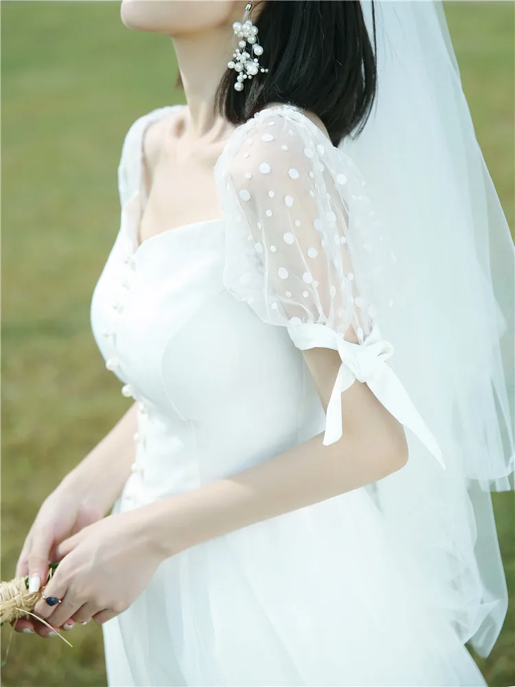 Новые искусственные рукава квадратный воротник простые корейские свадебные