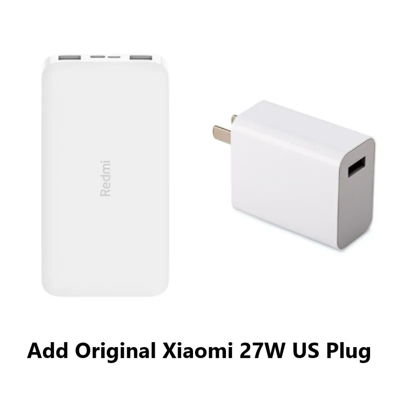Add 27W US Plug Xiao mi Red mi power Bank 10000 мАч PB100LZM usb type C Портативная зарядка mi power bank 10000 Внешняя батарея повербанк - Цвет: Add 27W US Plug