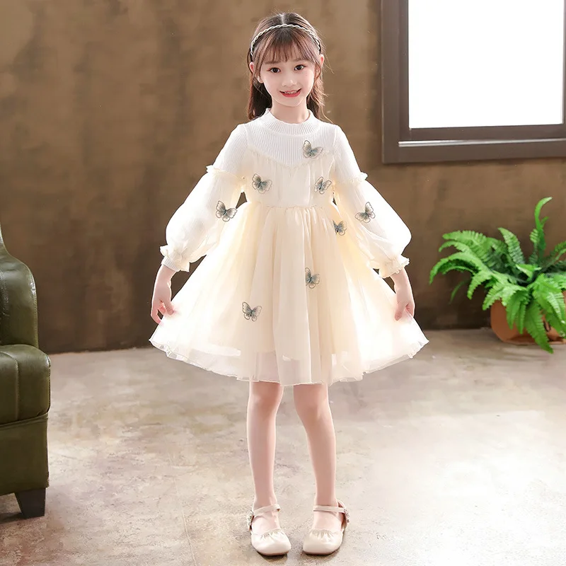 

Платье с длинным рукавом для девочек, Осень-зима, новинка, детское милое платье принцессы в Корейском стиле, вечерние платья, пушистое плать...