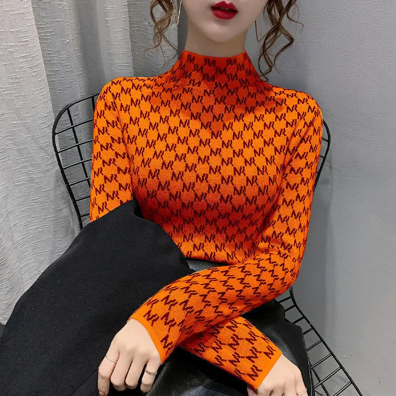 

Plus velvet padded long sleeve T-shirt women's 2021 spring Korean version of the new high collar