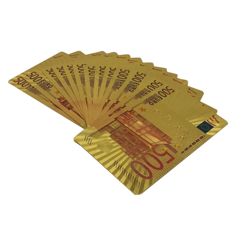24k Gold Playing Cards Game Poker Card UK 50 Pounds &amp 500 Euro with Collection Wooden Box Drop Shipping | Дом и сад