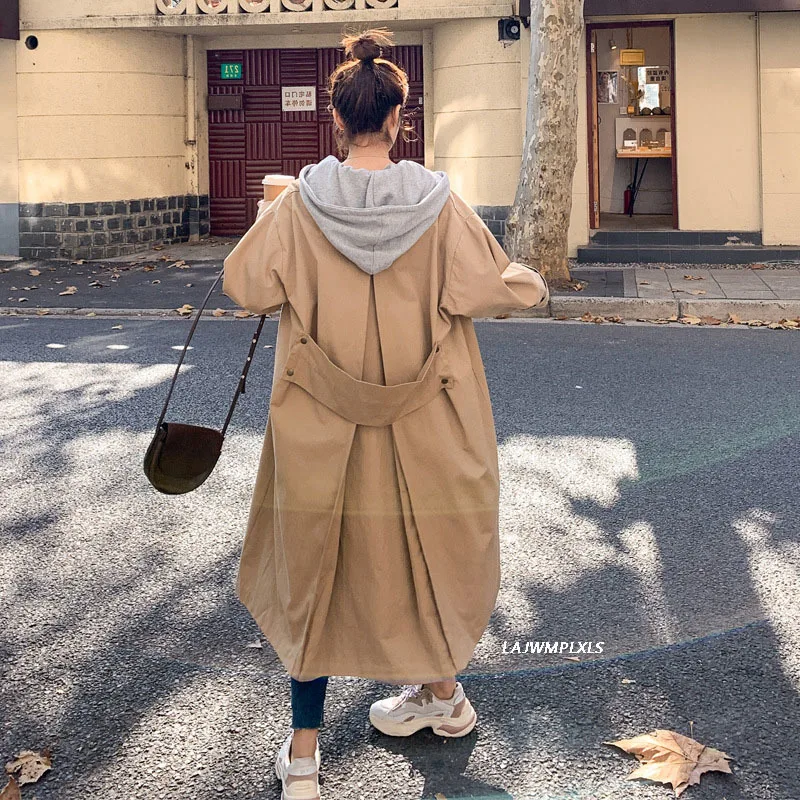 

Тренч Женский однобортный с капюшоном, ветровка с длинным рукавом, Повседневная Свободная Элегантная куртка, цвет хаки, весна 2021