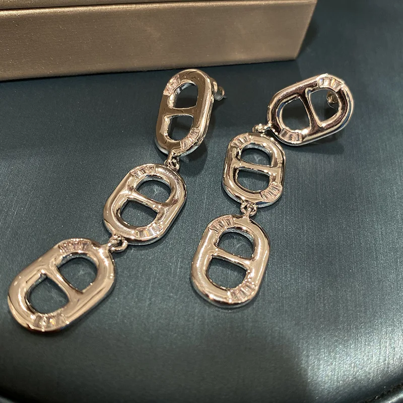 

White gold plated cool pig nose long pendant drop earrings vintage cubic zircon silver color earrings