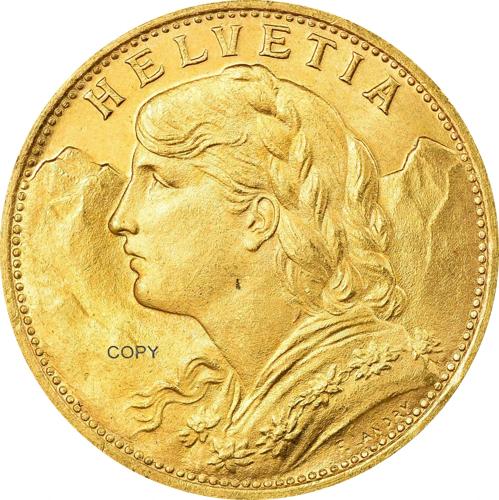 

Швейцария, Федеральное государство, 1926 B, золото, 20 франков, Helvetia, копия, монета, латунная коллекция металлические монеты точная копия, Памятн...