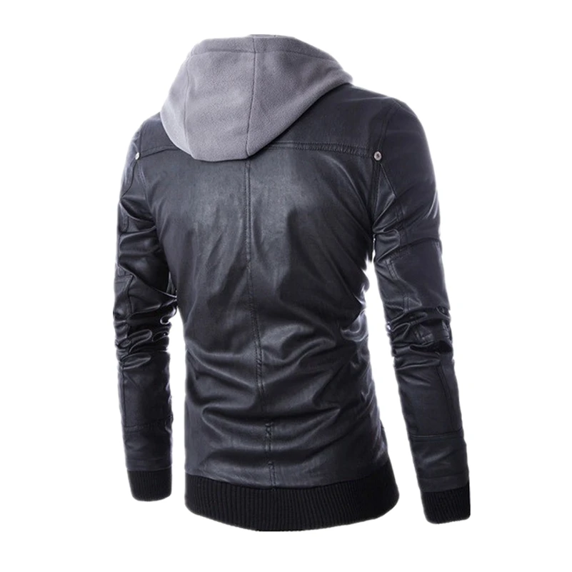 Осень зима 2020 мужское черное пальто из искусственной кожи с капюшоном однотонная