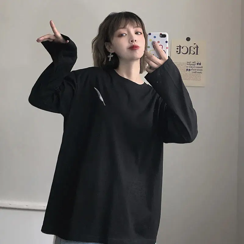 

Футболка женская хлопковая, с длинным рукавом, в Корейском стиле